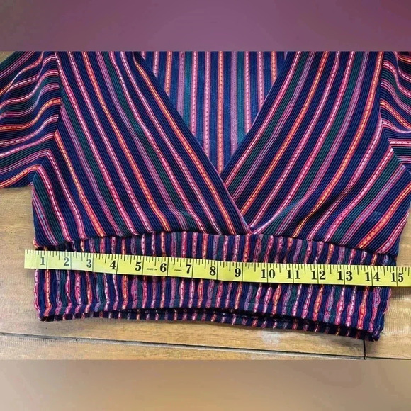 Topshop Striped Plisse Wrap Top in Navy Cropped Plunge Neck Blouse - Picture 14 of 14